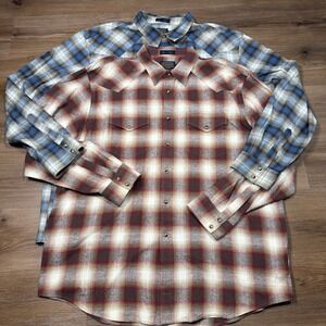 Lot Of 2 Pendleton Thomas Kay Plaid Button Shirts Men's size XXL Red Blue Cotton